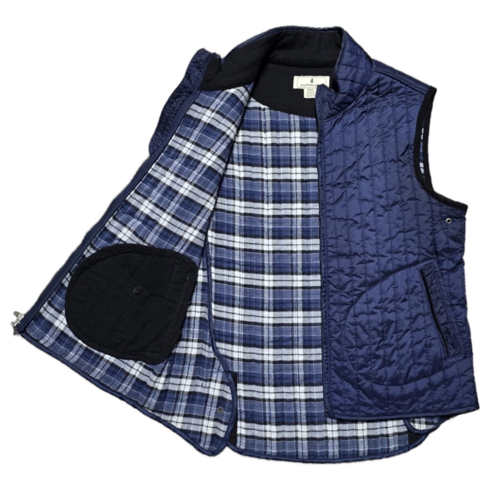 VTG Southern Pines Navy Quilted Vest Flannel Lined Pockets Unisex M Equestrian